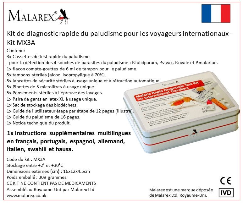 Malarex MX3A Kit: 3 complete malaria tests with all accessories - expiry JAN 2028