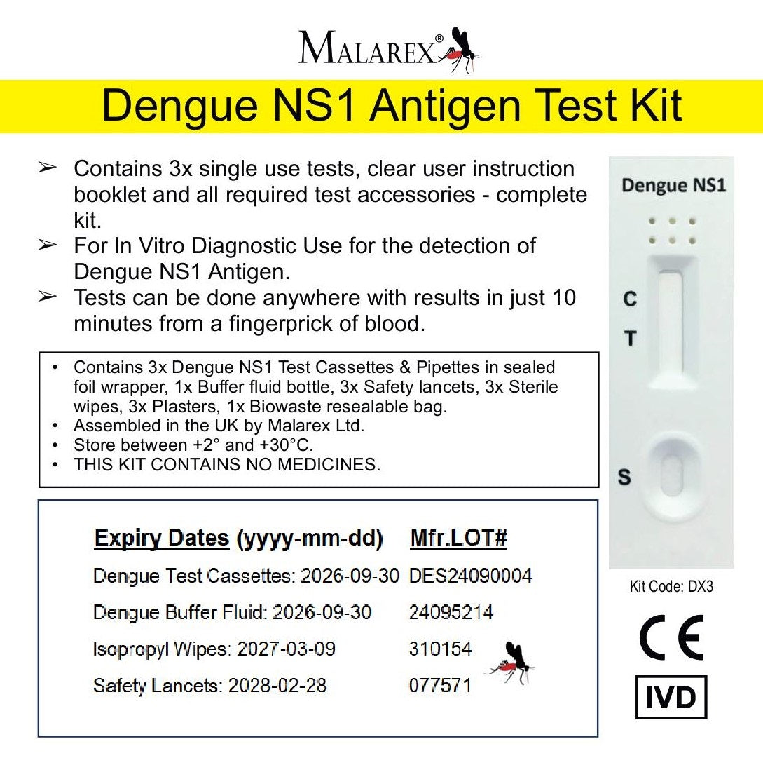 Dengue NS1 Antigen Test Kit - 3 tests and all accessories (currently only retailing on Amazon UK)