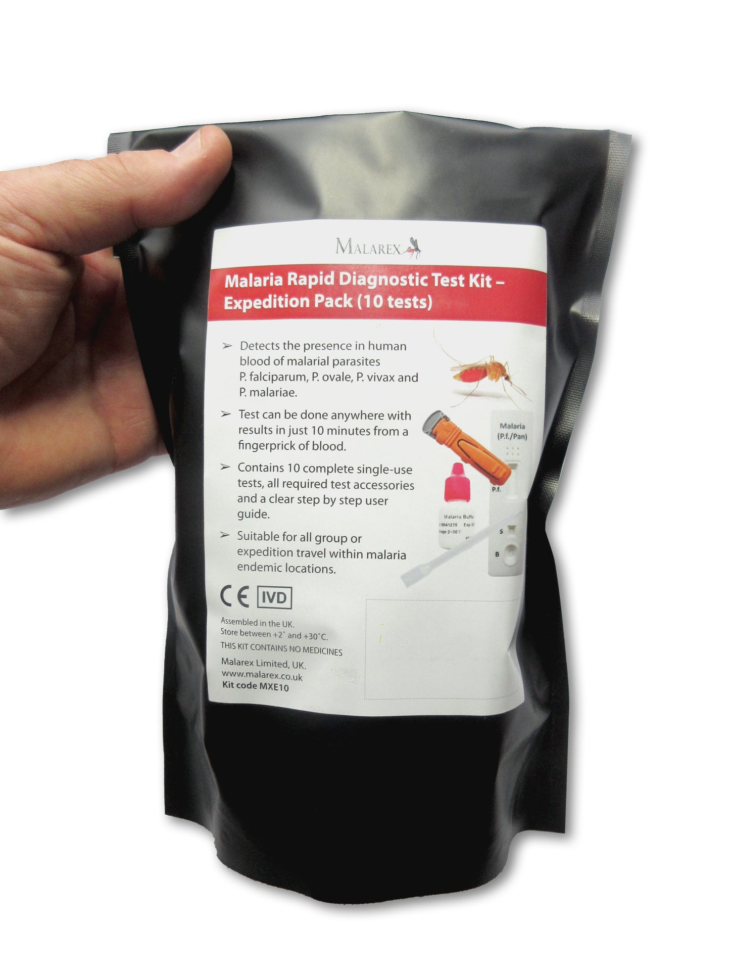 Malarex MXE10 Kit: EXPEDITION PACK. 10 complete malaria tests with all accessories - expiry April 2027